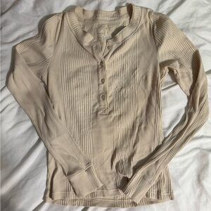 Aerie Cream Long Sleeve Henley Top